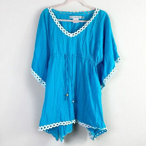 Gretchen Scott Blue Tunic Mini Beach Dress Swimsuit Coverup Size M